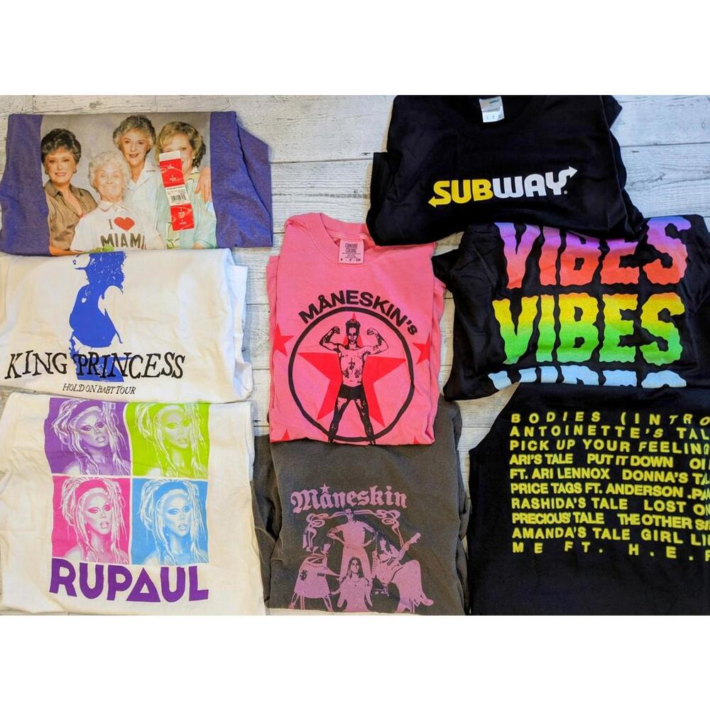 T-Shirt Lot Adult Size Small Pop Culture Bands Maneskins Vibes Rupaul TV New!